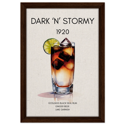Dark n Stormy Cocktail Drink Bar Art Print Dark Brown Wood Frame 30x45 cm 12x18″ Framed Canvas