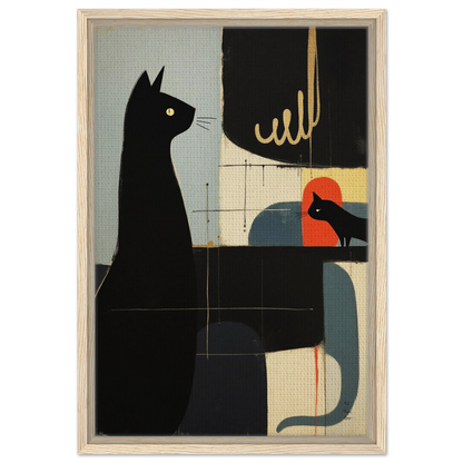 Abstract Cat & Kitten Modern Art Print Light Wood Frame 40x60 cm 16x24″ Framed Canvas