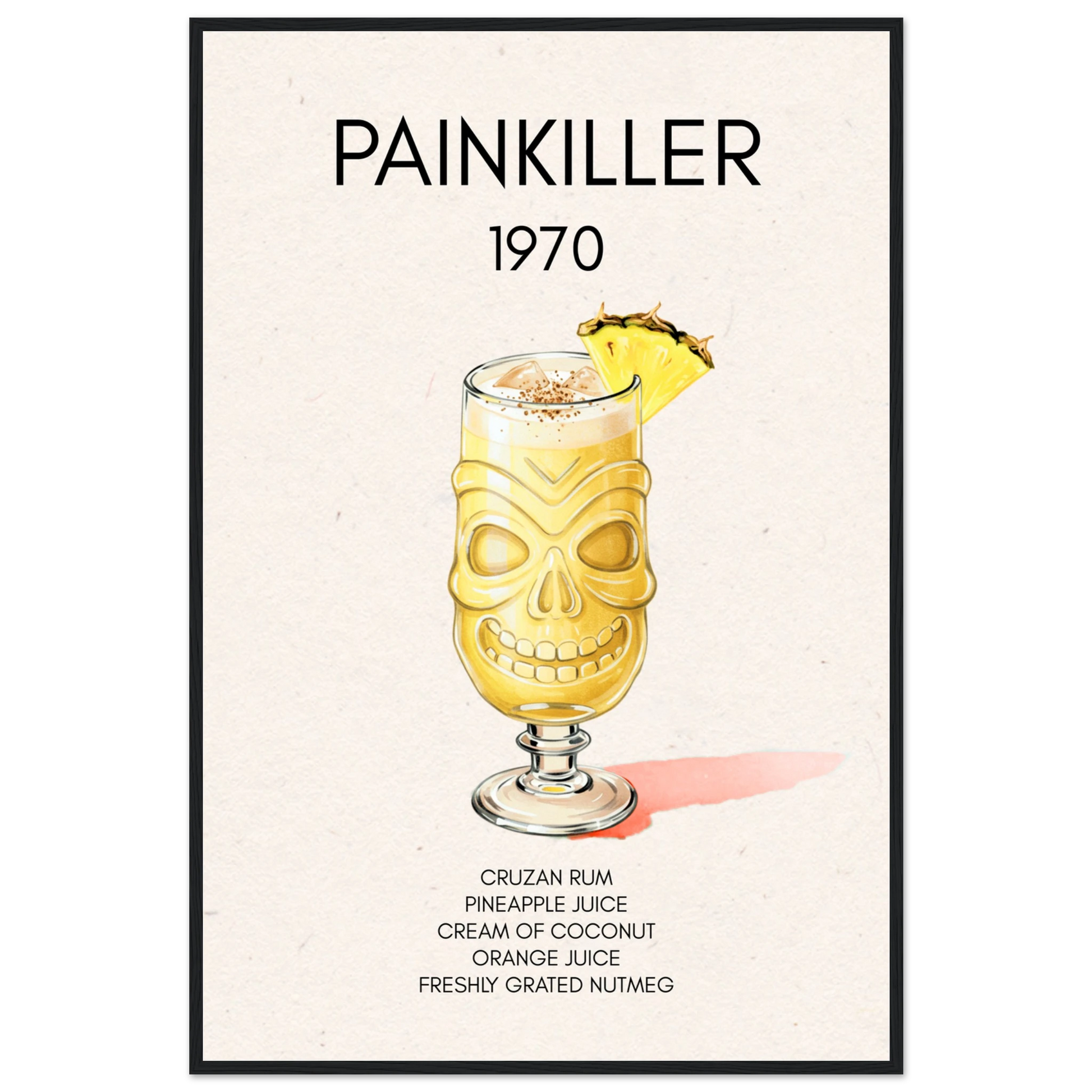 Painkiller Cocktail Bar Art Tiki Print Black Wood Frame 60x90 cm 24x36″ Classic Matte Paper Wooden Framed Poster
