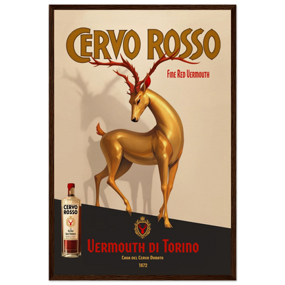 Art Deco Golden Deer Cocktail Bar Poster Print 40x60 cm 16x24″ Museum-Quality Matte Paper Wooden Framed Poster Dark Brown Wood Frame