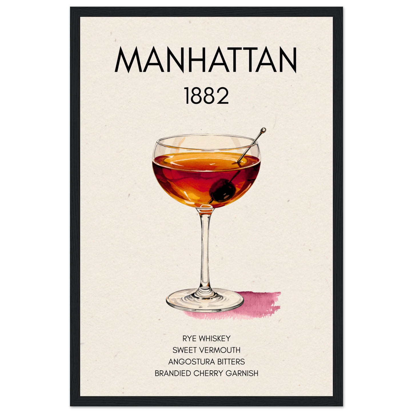 Classic Manhattan Cocktail Bar Art Poster Print Black Wood Frame 30x45 cm 12x18″ Museum-Quality Matte Paper Wooden Framed Poster