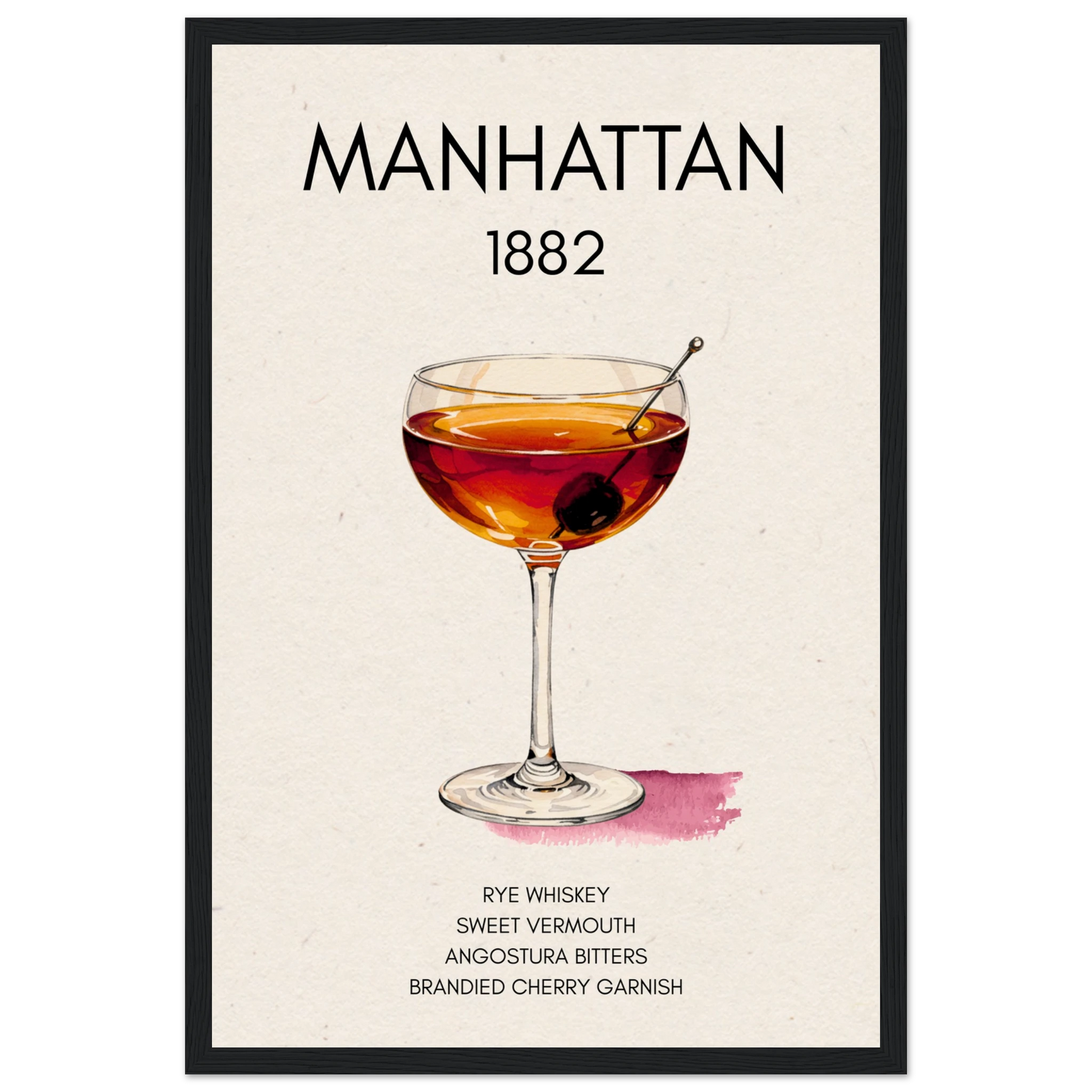 Classic Manhattan Cocktail Bar Art Print Black Wood Frame 30x45 cm 12x18″ Museum-Quality Matte Paper Wooden Framed Poster