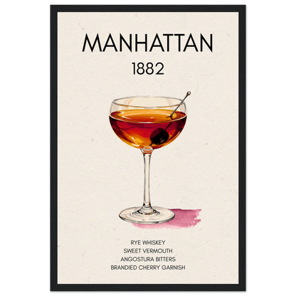 Classic Manhattan Cocktail Bar Art Print Black Wood Frame 30x45 cm 12x18″ Museum-Quality Matte Paper Wooden Framed Poster