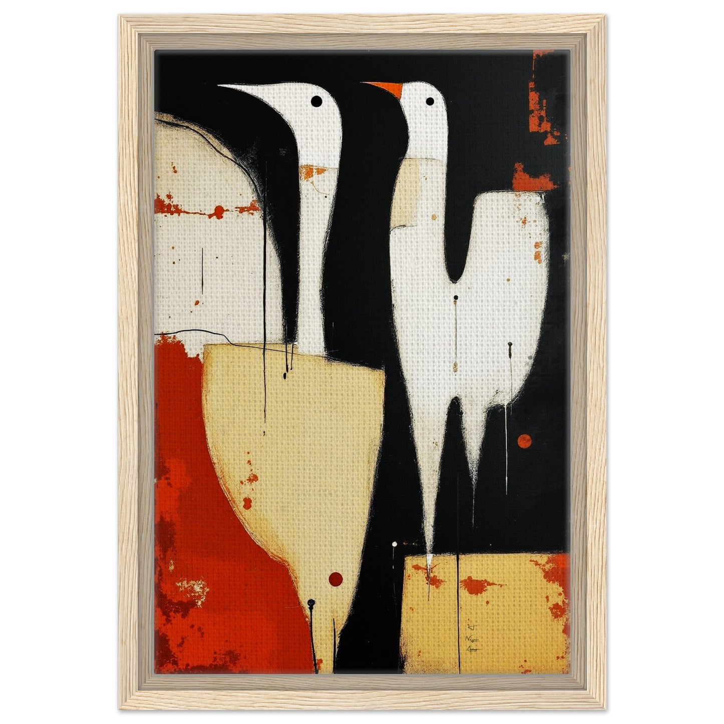 Abstract Neutral Goose Bird Art Print 30x45 cm 12x18″ Framed Canvas Wood frame