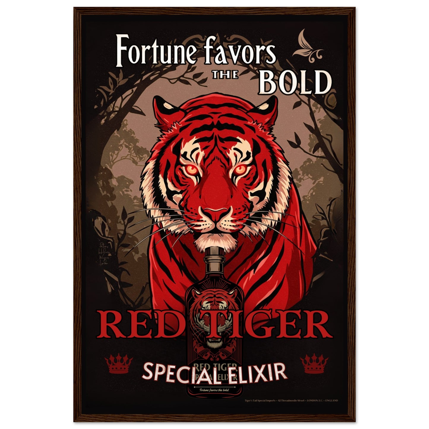 Tiger Cocktail Bar Art Poster Print 40x60 cm 16x24″ Framed Canvas Black Wood Frame