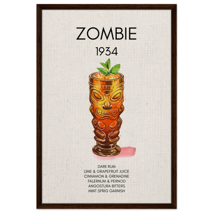 Zombie Tiki Cocktail Bar Art Print Dark Brown Wood Frame 60x90 cm 24x36″ Framed Canvas