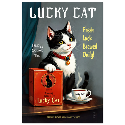 Lucky Tuxedo Cat Tea Kitchen Art Print 60x90 cm 24x36″ Premium Matte Paper Poster No Frame