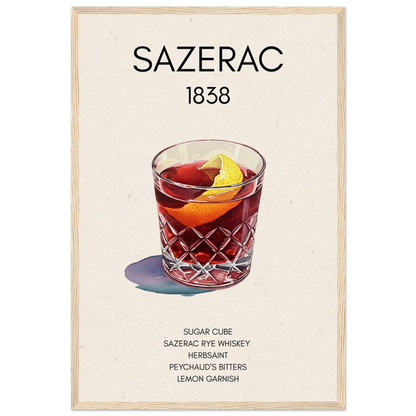 Sazerac Cocktail Bar Art Print Light Wood Frame 40x60 cm 16x24″ Museum-Quality Matte Paper Wooden Framed Poster