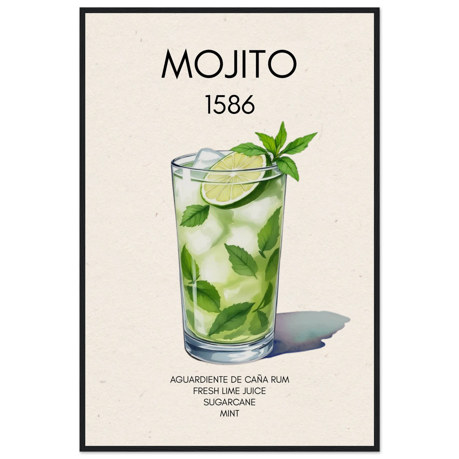 Mojito Cocktail Bar Art Print Black Wood Frame 60x90 cm 24x36″ Museum-Quality Matte Paper Wooden Framed Poster