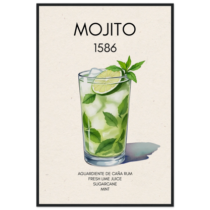 Mojito Cocktail Bar Art Print Black Wood Frame 60x90 cm 24x36″ Museum-Quality Matte Paper Wooden Framed Poster