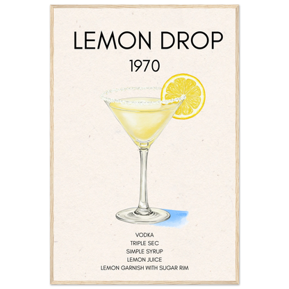 Lemon Drop Martini Cocktail Bar Art Print Light Wood Frame 60x90 cm 24x36″ Premium Matte Paper Wooden Framed Poster