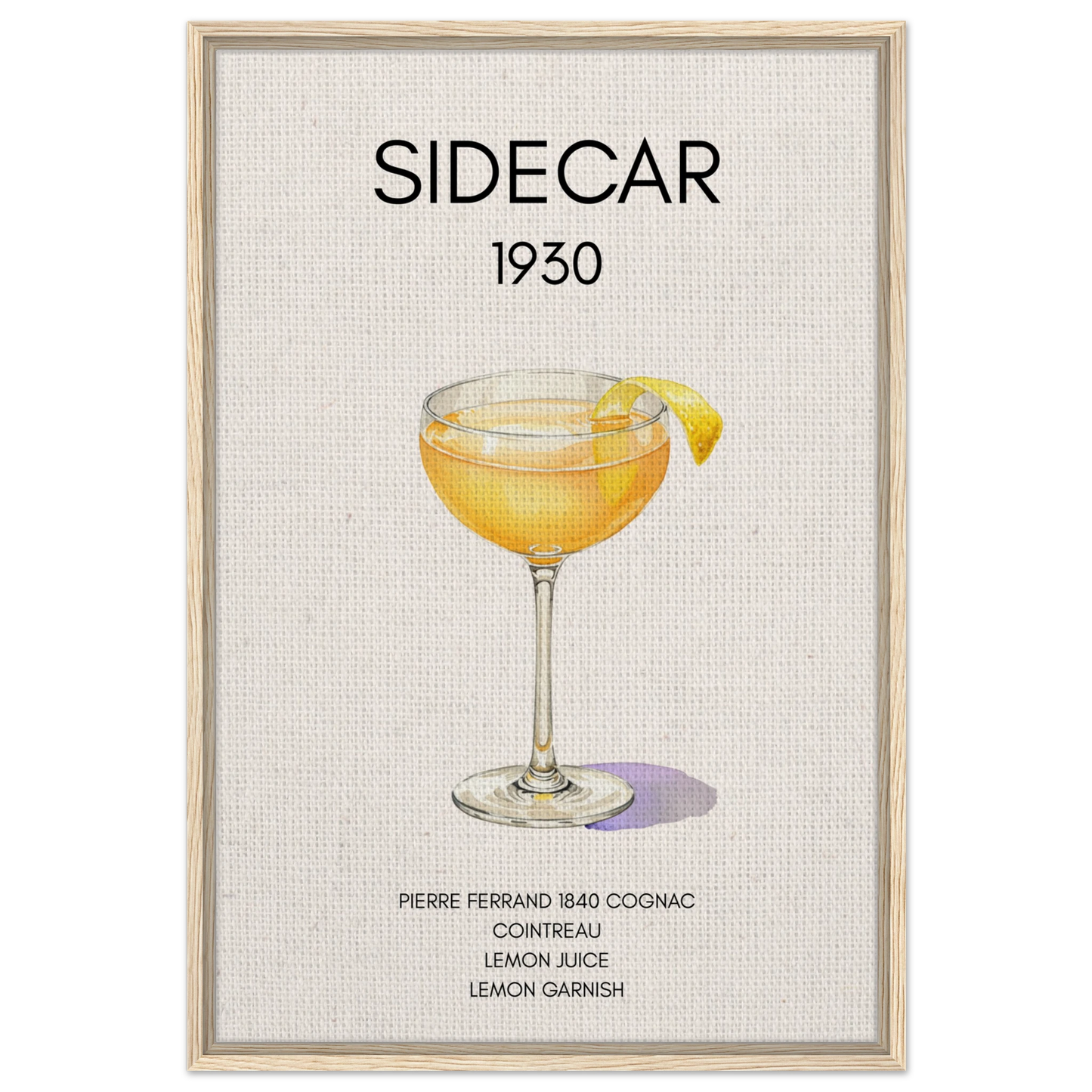 Sidecar Cocktail Bar Poster Print Light Wood Frame 60x90 cm 24x36″ Framed Canvas