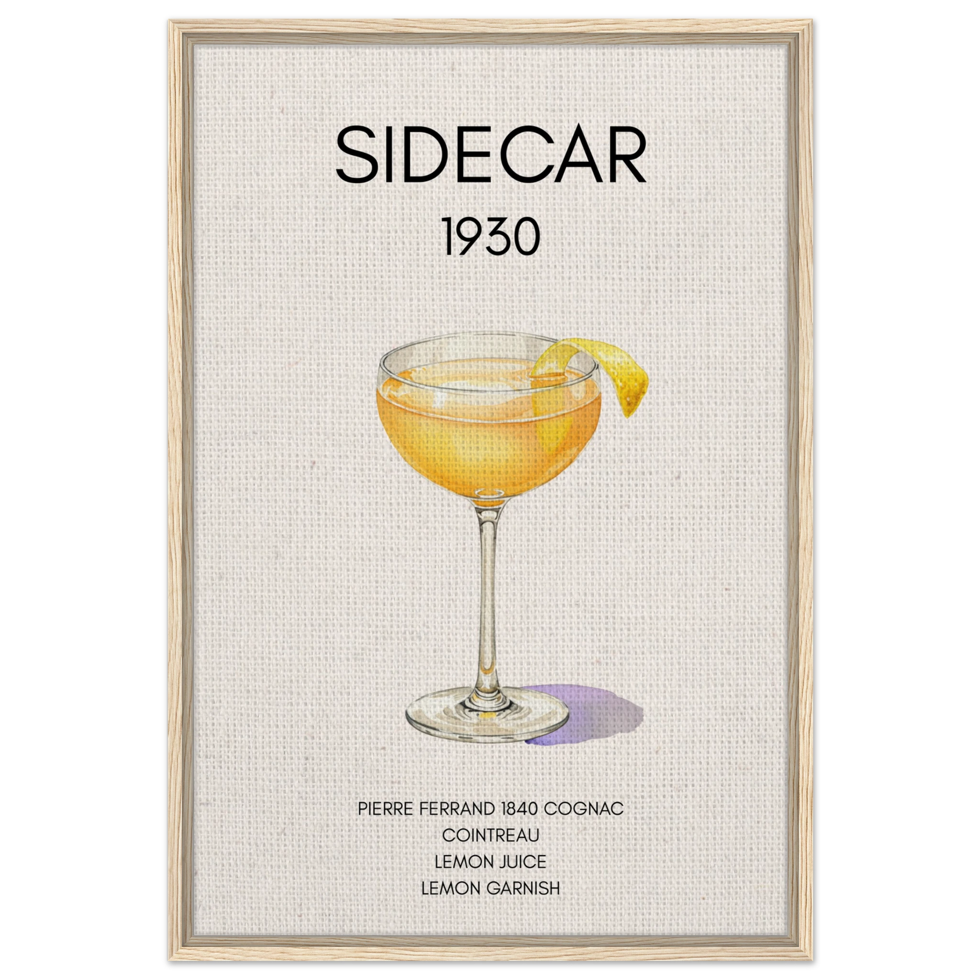 Classic Sidecar Cocktail Bar Art Print Light Wood Frame 60x90 cm 24x36″ Framed Canvas