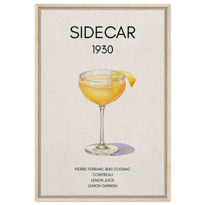 Classic Sidecar Cocktail Bar Art Print Light Wood Frame 60x90 cm 24x36″ Framed Canvas