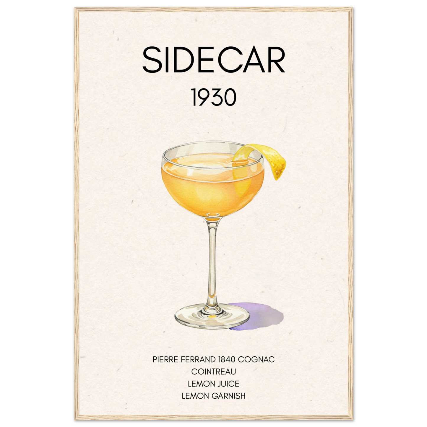 Sidecar Cocktail Bar Poster Print Light Wood Frame 60x90 cm 24x36″ Classic Matte Paper Wooden Framed Poster