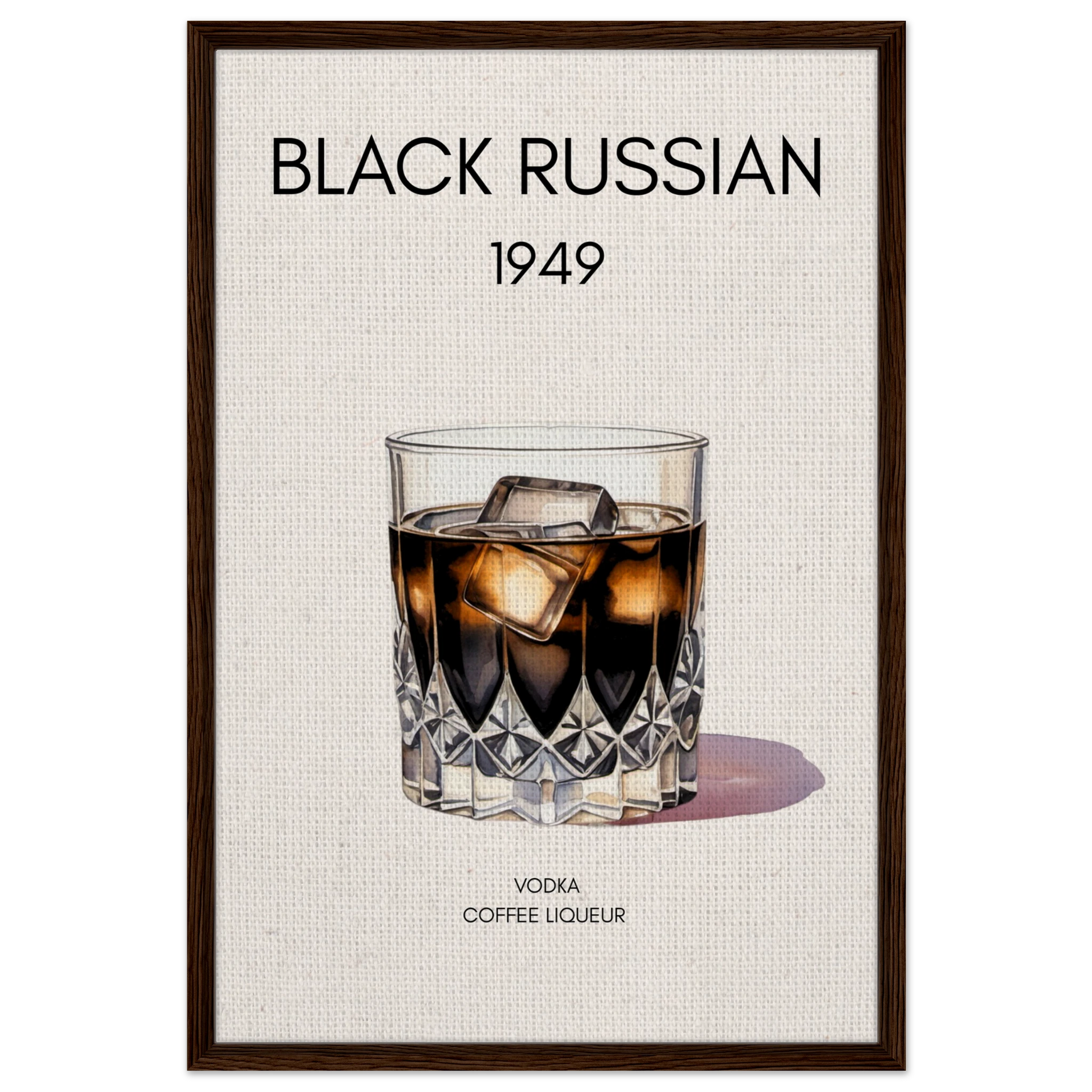 Black Russian Cocktail Bar Art Print Dark Brown Wood Frame 60x90 cm 24x36″ Framed Canvas