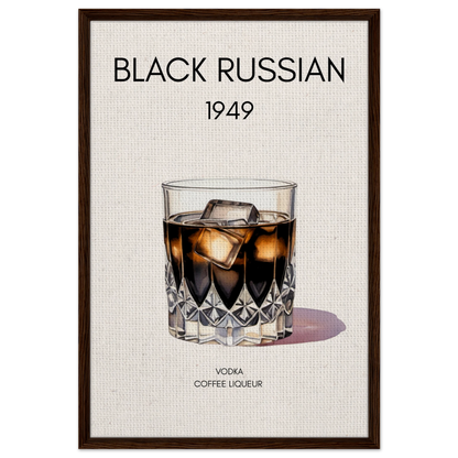 Black Russian Cocktail Bar Art Print Dark Brown Wood Frame 60x90 cm 24x36″ Framed Canvas