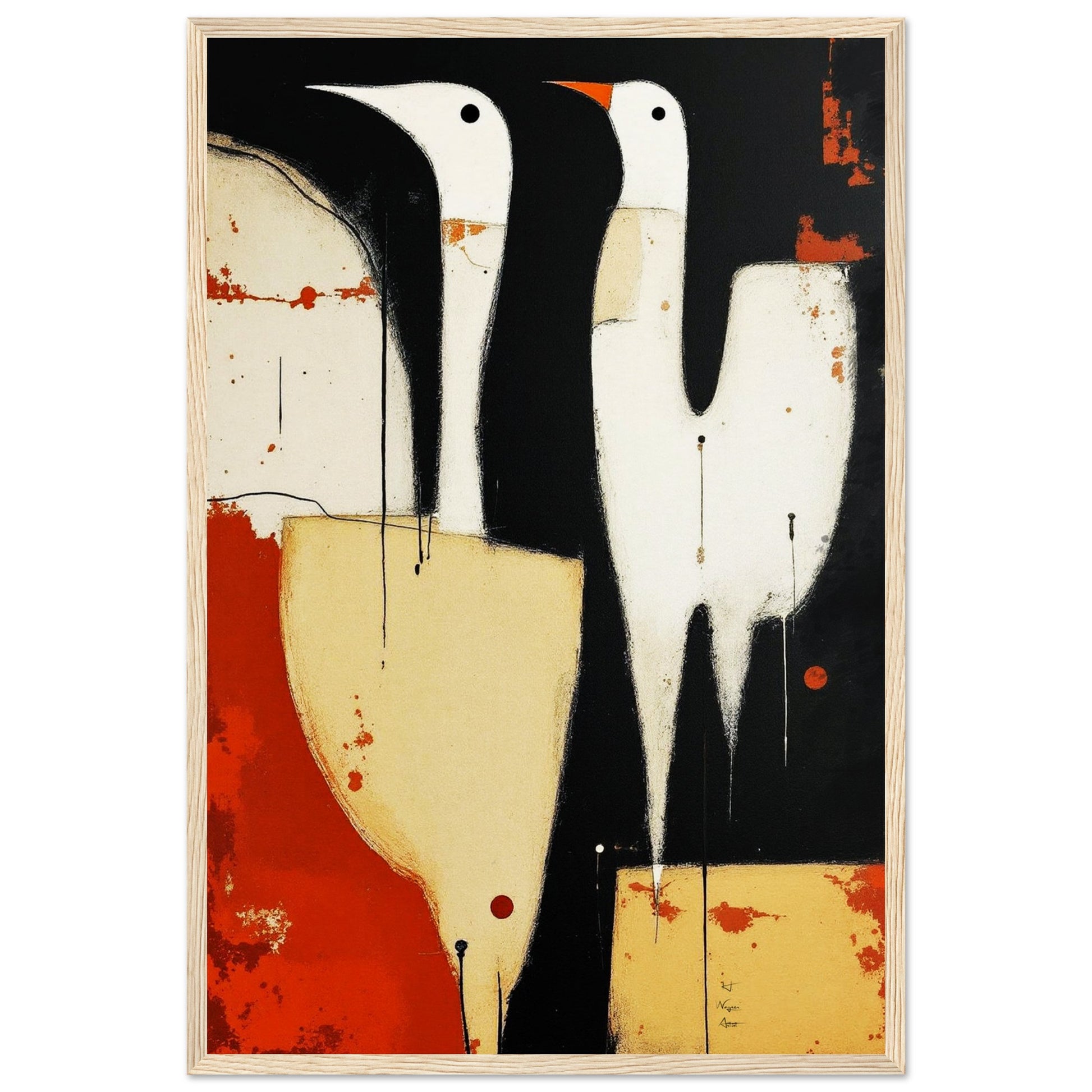 Abstract Neutral Goose Bird Art Print 40x60 cm 16x24″ Museum-Quality Wooden Framed Poster Wood frame