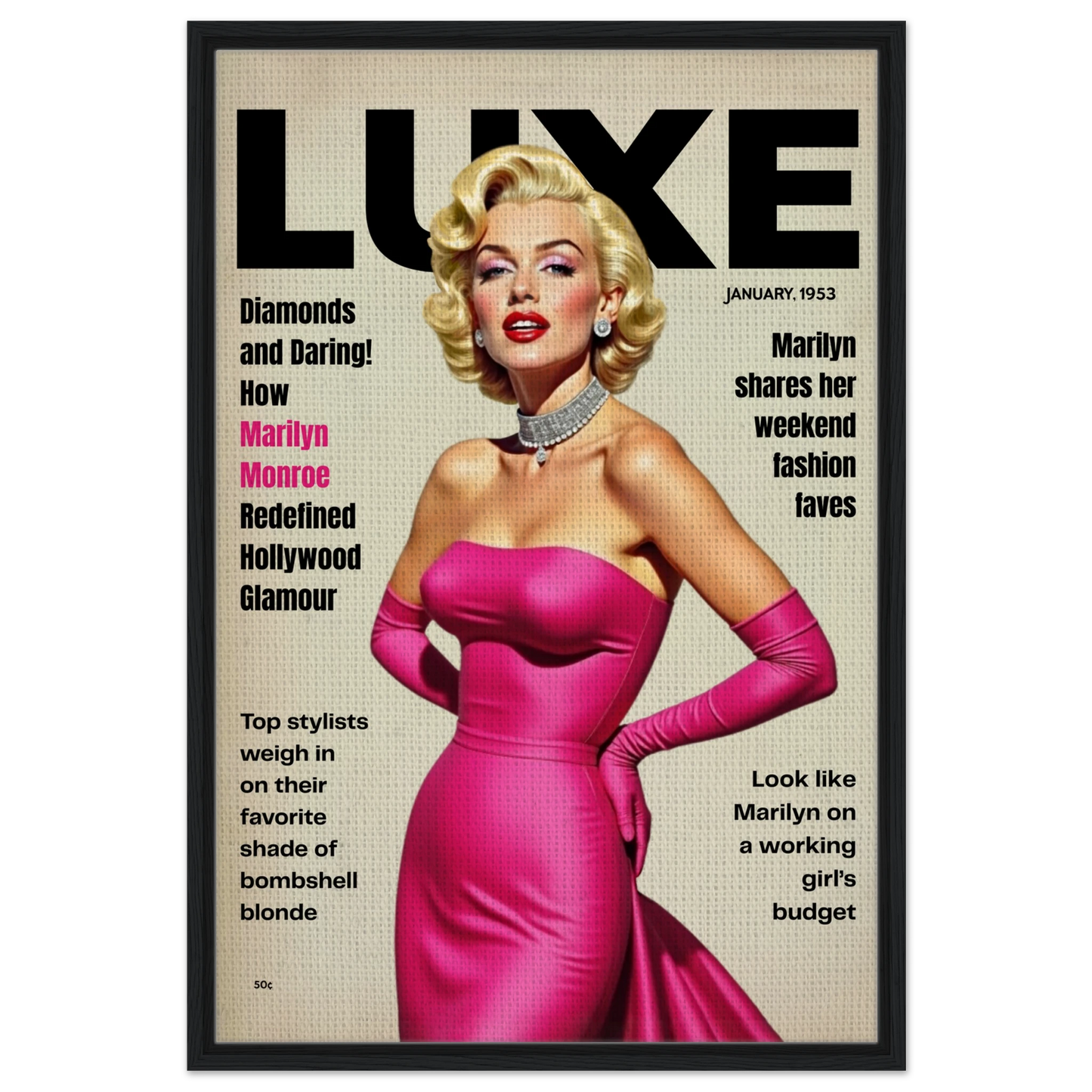 Marilyn Monroe Old Hollywood Art Print Black Wood Frame 60x90 cm 24x36″ Framed Canvas