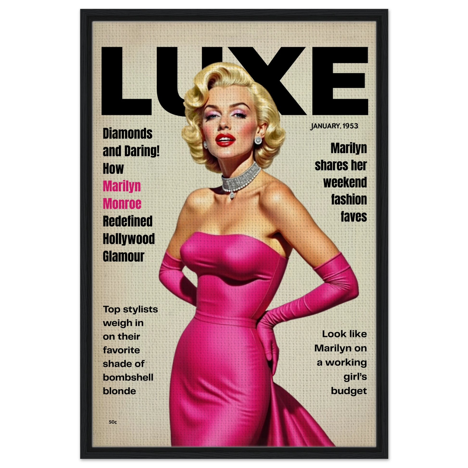 Marilyn Monroe Old Hollywood Art Print Black Wood Frame 60x90 cm 24x36″ Framed Canvas