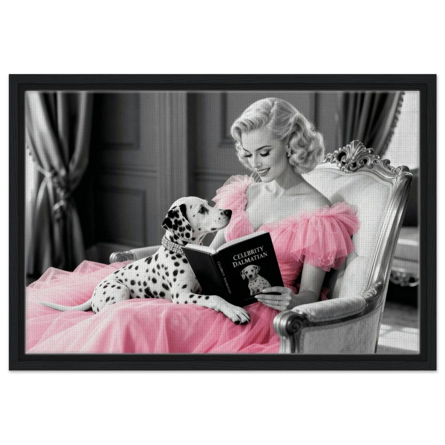 Hollywood Starlet Dalmatian Puppy Art Print 40x60 cm 16x24″ Framed Canvas - Black Wood