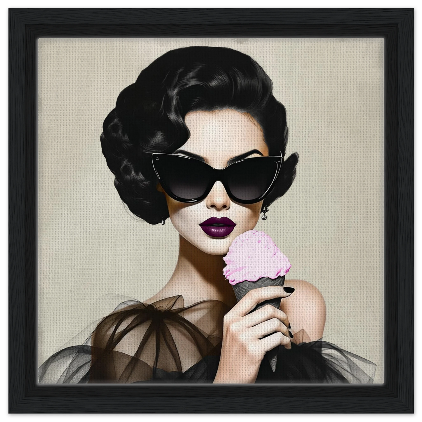 Retro Fashion Model Ice Cream Art Print 30x30 cm 12x12″ Framed Canvas