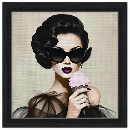 Retro Fashion Model Ice Cream Art Print 30x30 cm 12x12″ Framed Canvas