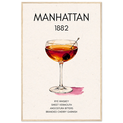 Classic Manhattan Cocktail Bar Art Print Light Wood Frame 60x90 cm 24x36″ Classic Matte Paper Wooden Framed Poster