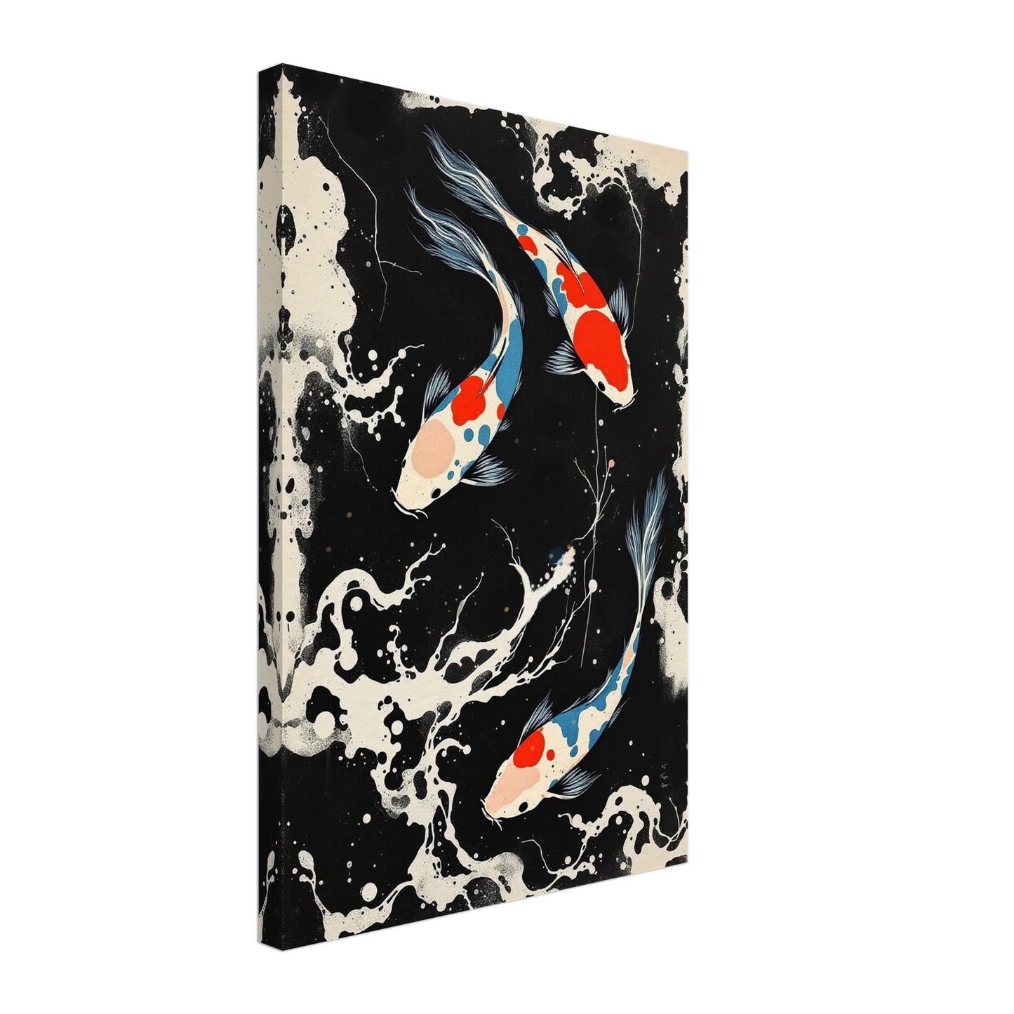 Modern Black White Koi Fish Ocean Art Print 40x60 cm 16x24″ Gallery Wrapped Canvas No Frame
