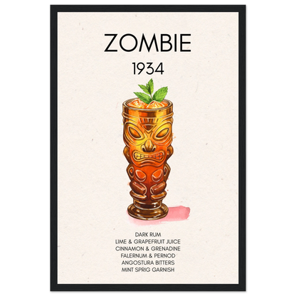 Zombie Tiki Cocktail Bar Art Print Black Wood Frame 30x45 cm 12x18″ Classic Matte Paper Wooden Framed Poster