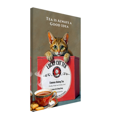 Tabby Lucky Cat Tea Vintage Kitchen Art Print No Frame 40x60 cm 16x24″ Gallery Wrapped Canvas