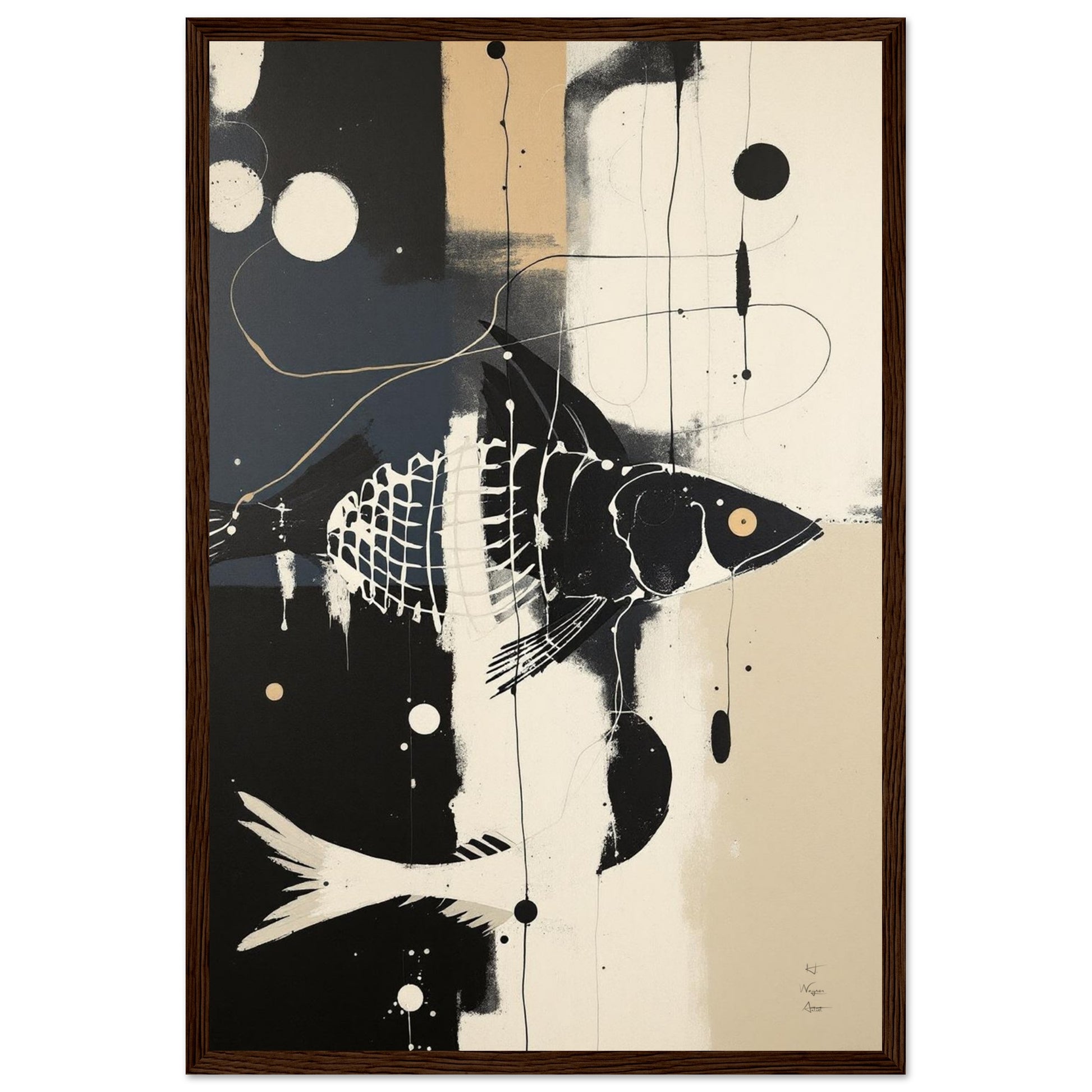Abstract Fish Art Poster Print – Framed Modern Neutral Wall Décor White Wood Frame 60x90 cm 24x36″ Premium Matte Framed Poster