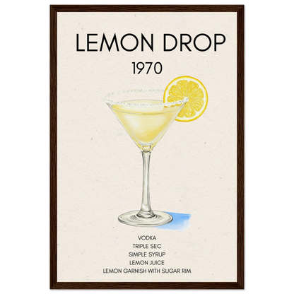 Lemon Drop Martini Cocktail Bar Art Print Dark Brown Wood Frame 30x45 cm 12x18″ Museum-Quality Matte Paper Wooden Framed Poster