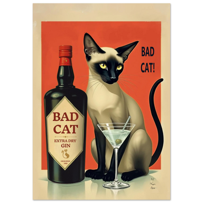 Siamese Cat Gin Martini Cocktail Art Print 70x100 cm 28x40″ Premium Matte Paper Poster No Frame
