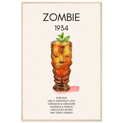 Zombie Tiki Cocktail Bar Art Print Light Wood Frame 60x90 cm 24x36″ Classic Matte Paper Wooden Framed Poster