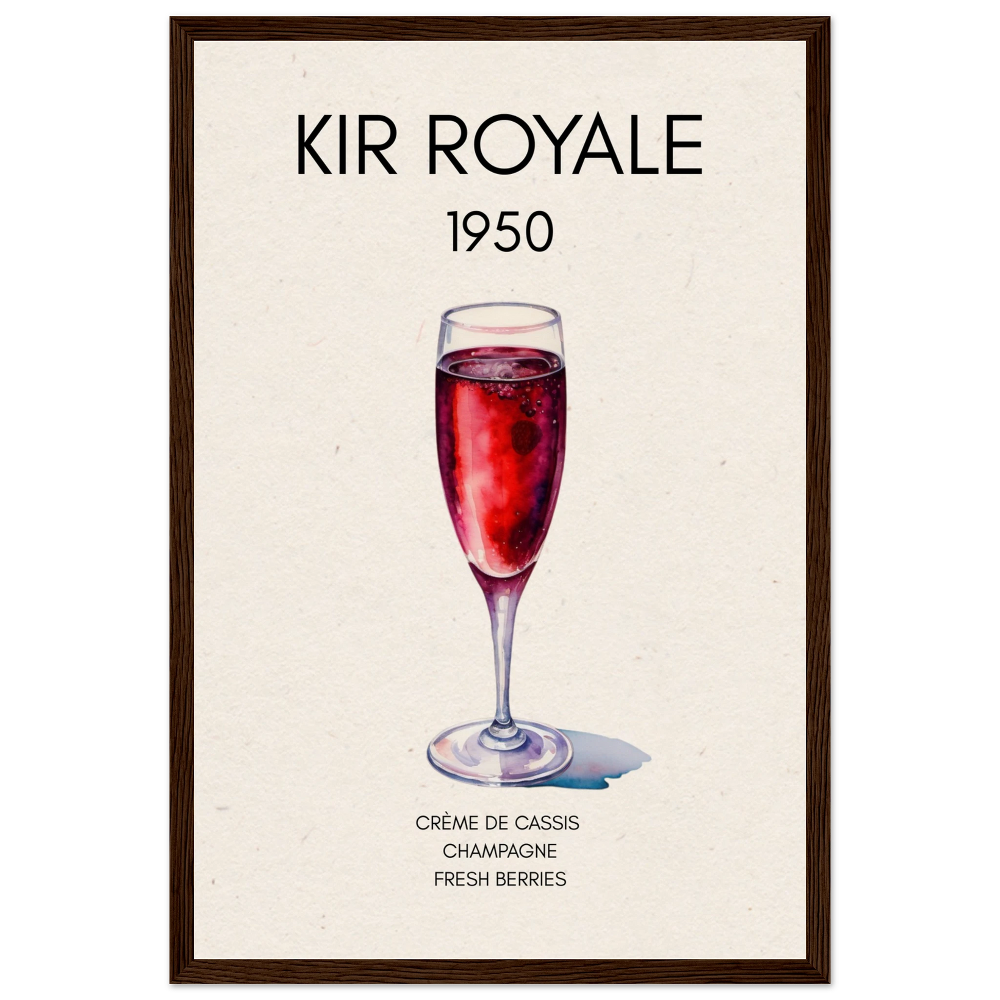 Kir Royale Champagne Cocktail Bar Art Print Dark Brown Wood Frame 30x45 cm 12x18″ Museum-Quality Matte Paper Wooden Framed Poster