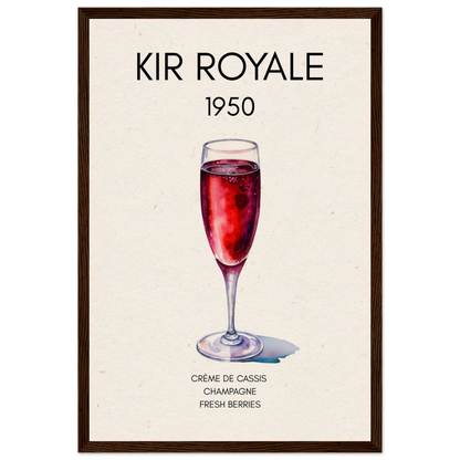 Kir Royale Champagne Cocktail Bar Art Print Dark Brown Wood Frame 30x45 cm 12x18″ Museum-Quality Matte Paper Wooden Framed Poster