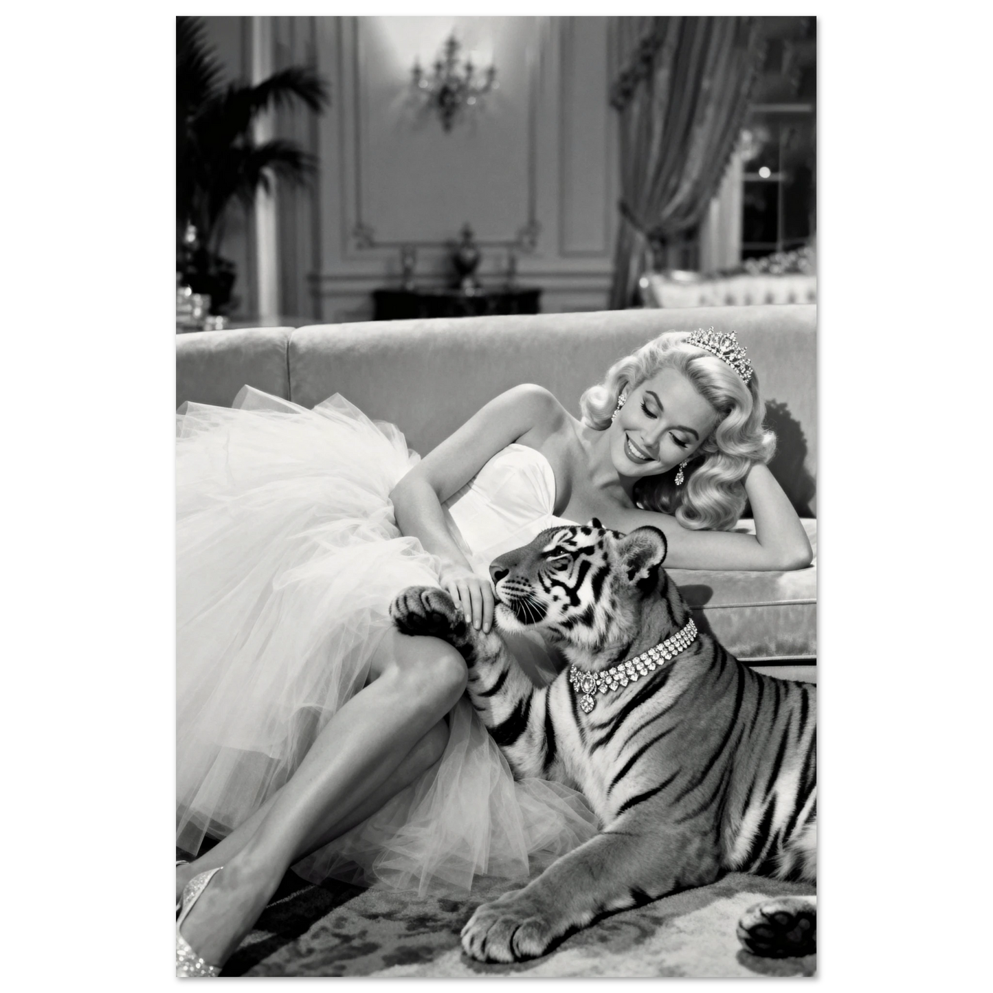 Vintage Hollywood Starlet Tiger Art Print 60x90 cm 24x36″ Museum-Quality Matte Poster