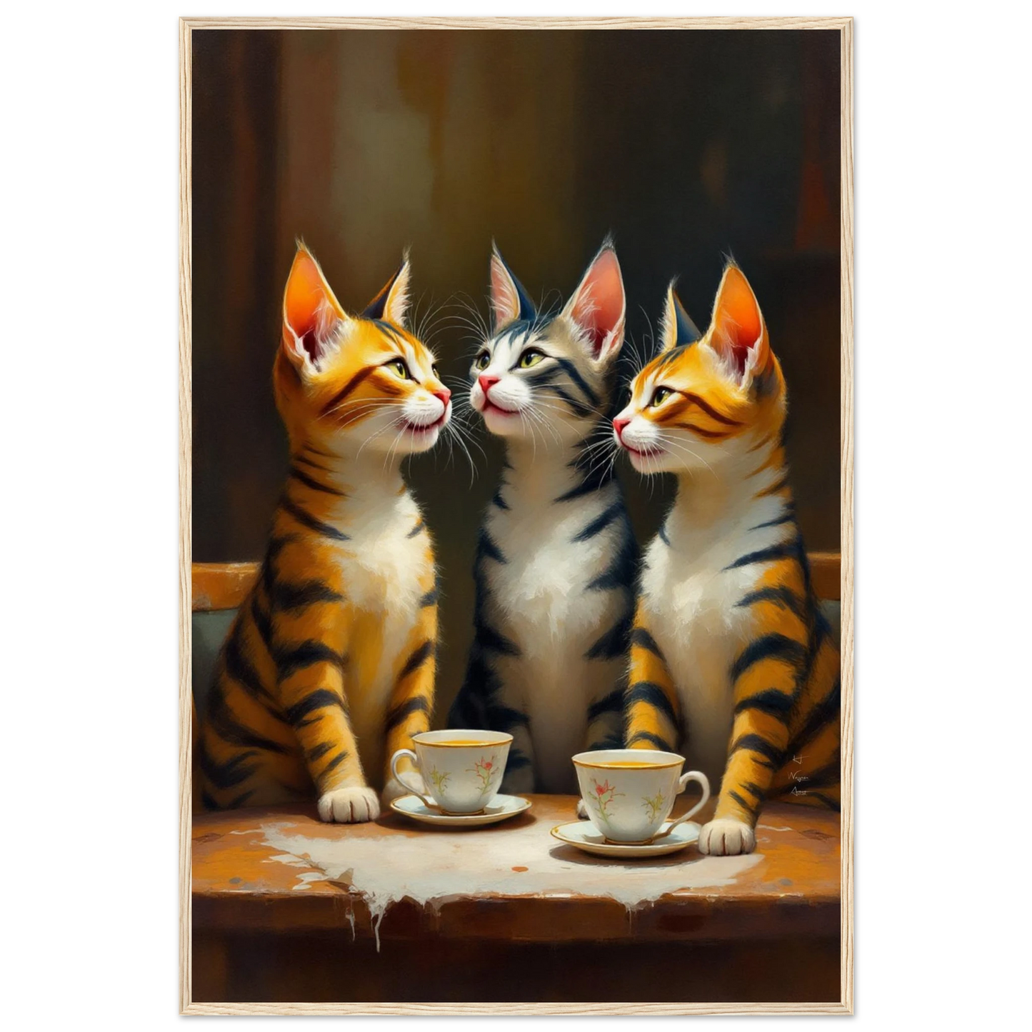 Tabby Cat Vintage Kitchen Art Print 60x90 cm 24x36″ Museum-Quality Matte Framed Poster Light Wood Frame