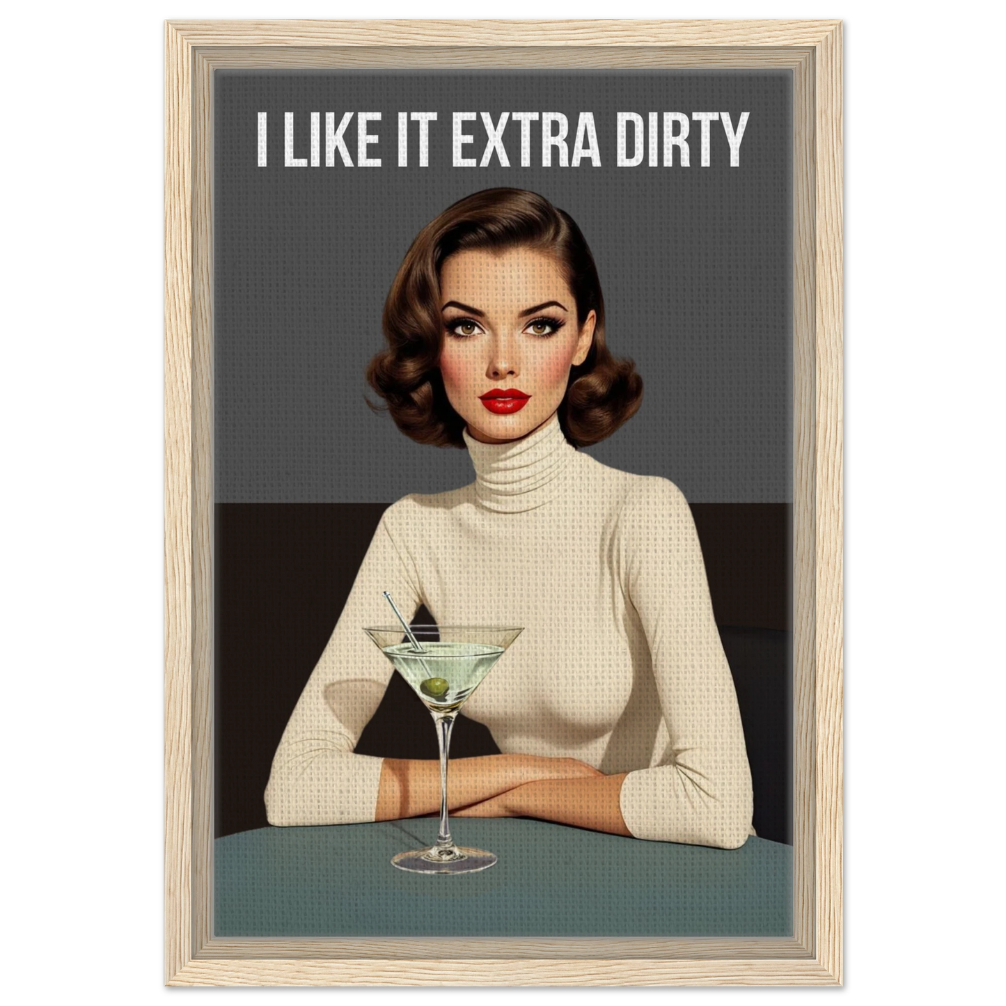 Extra Dirty Martini Cocktail Bar Art Print Light Wood Frame Framed Canvas 30x45 cm 12x18″