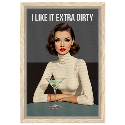 Extra Dirty Martini Cocktail Bar Art Print Light Wood Frame Framed Canvas 30x45 cm 12x18″