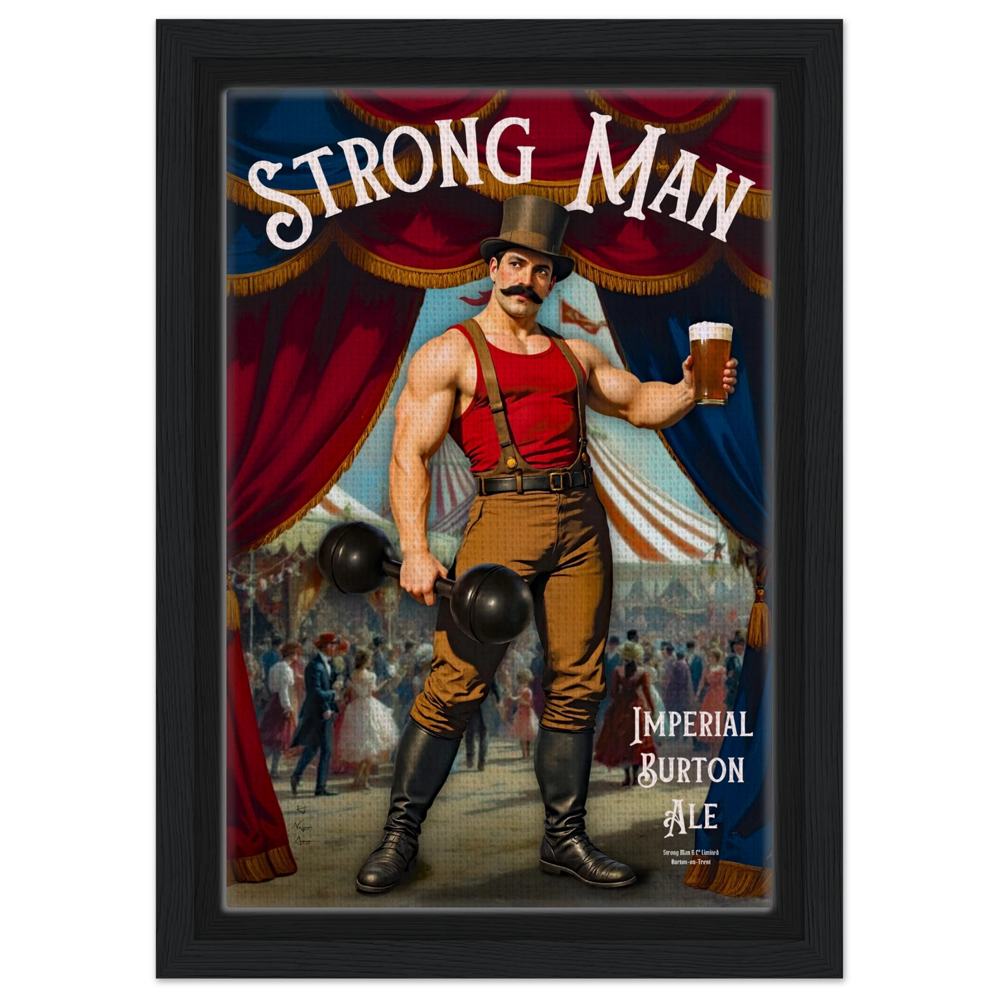Vintage Victorian Circus Strongman Ale Art Print Black Wood Frame 20x30 cm 8x12″ Framed Canvas