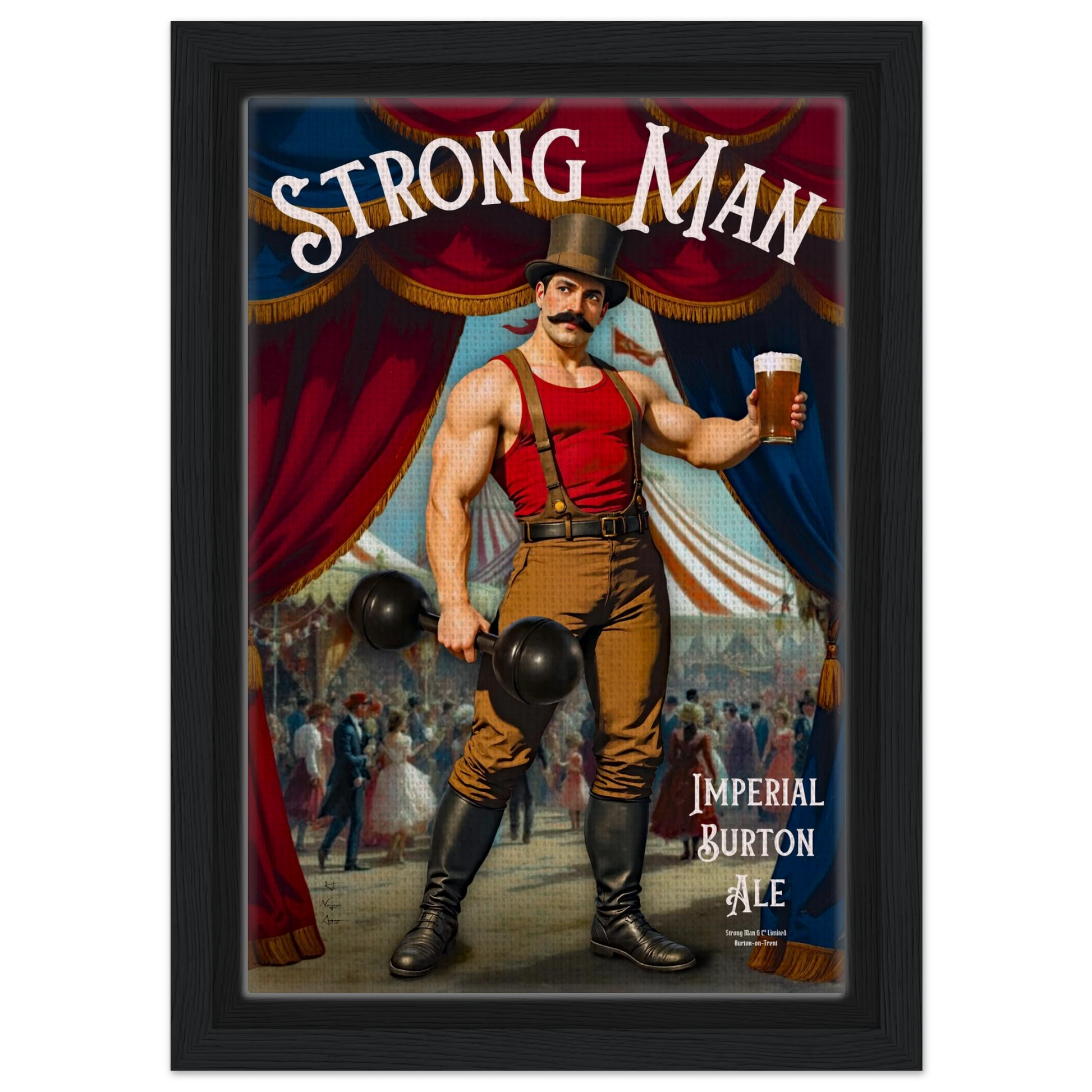 Vintage Victorian Circus Strongman Ale Art Print Black Wood Frame 20x30 cm 8x12″ Framed Canvas