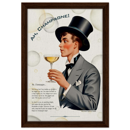 Art Deco Champagne Funny Poem Art Print 30x45 cm 12x18″ Framed Canvas Dark wood frame