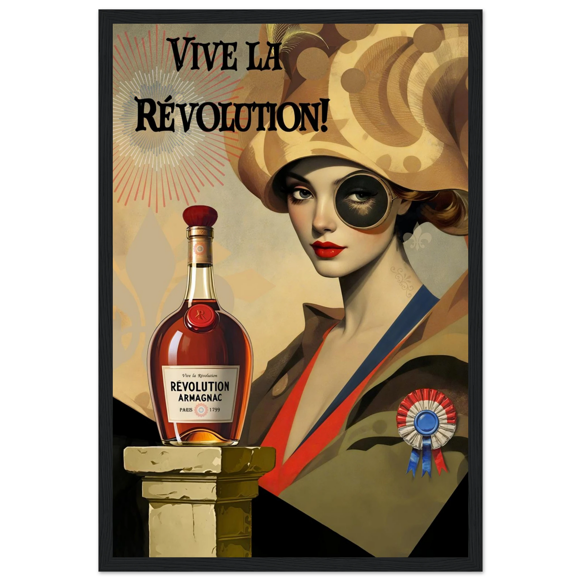 Vintage French Revolution Cognac Art Print Black Wood Frame 30x45 cm 12x18″ Classic Matte Paper Wooden Framed Poster