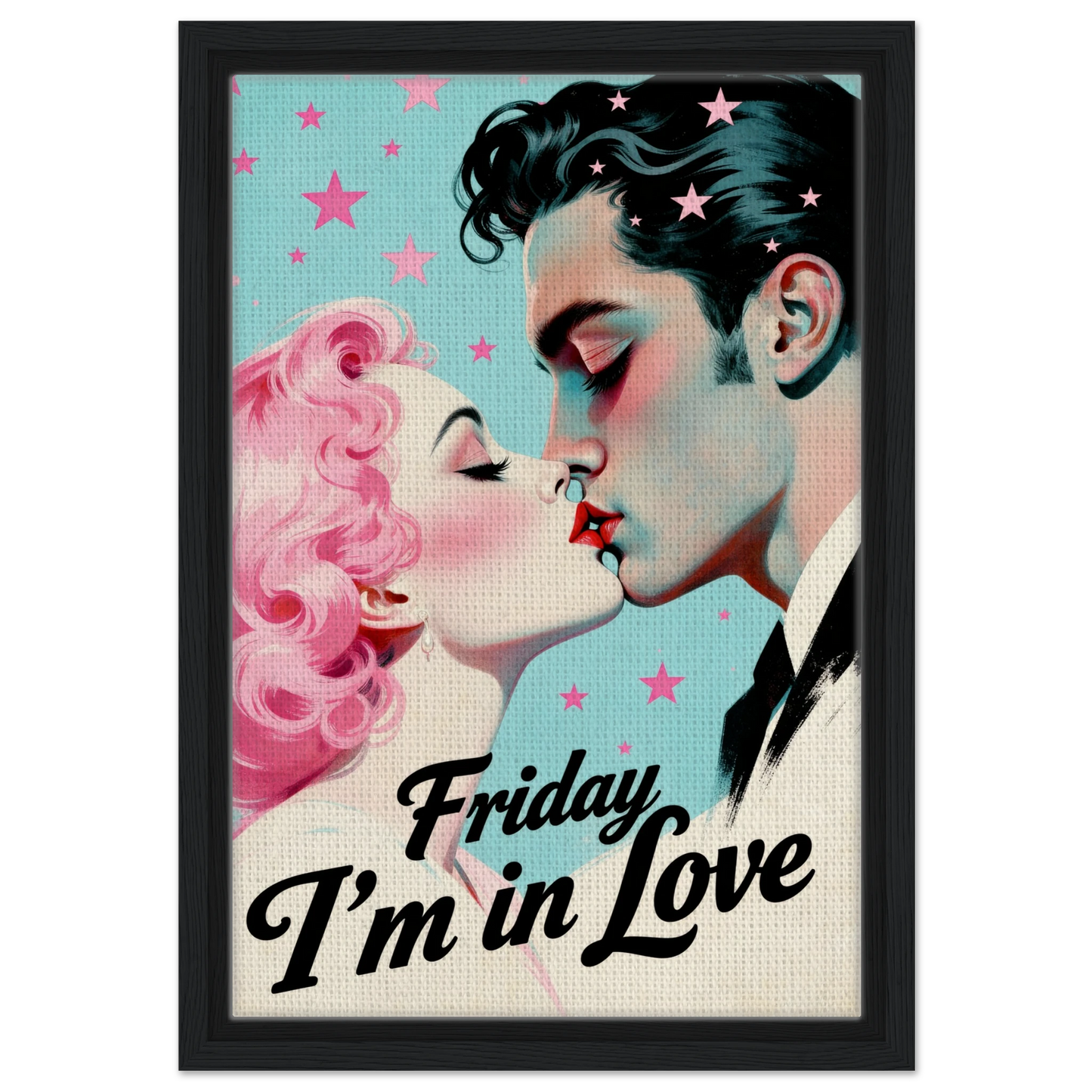 Friday I'm In Love - Retro Romantic Art Print 12x18″ Framed Canvas - Black Wood