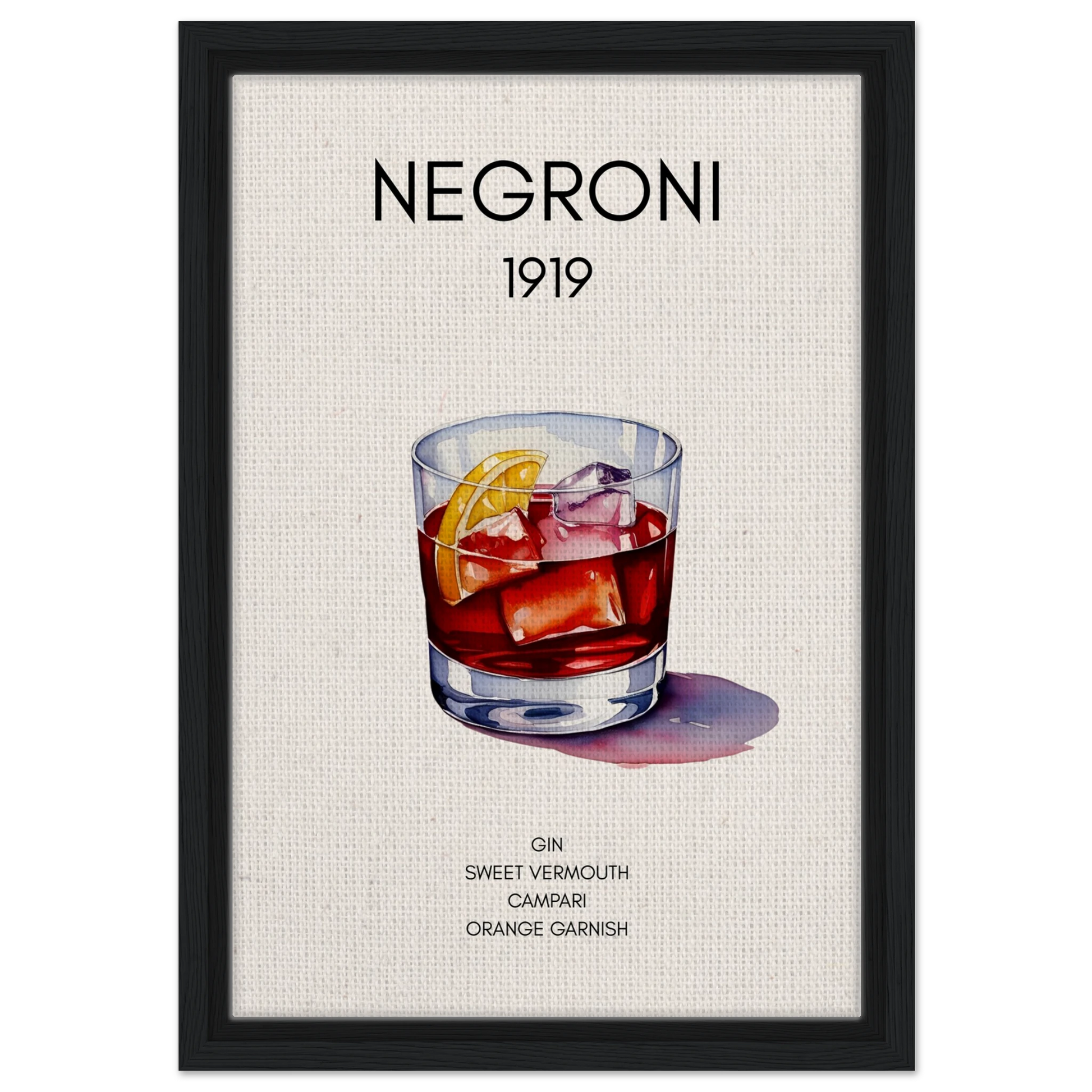 Negroni Cocktail Bar Art Print Black Wood Frame 30x45 cm 12x18″ Framed Canvas