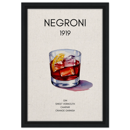 Negroni Cocktail Bar Art Print Black Wood Frame 30x45 cm 12x18″ Framed Canvas
