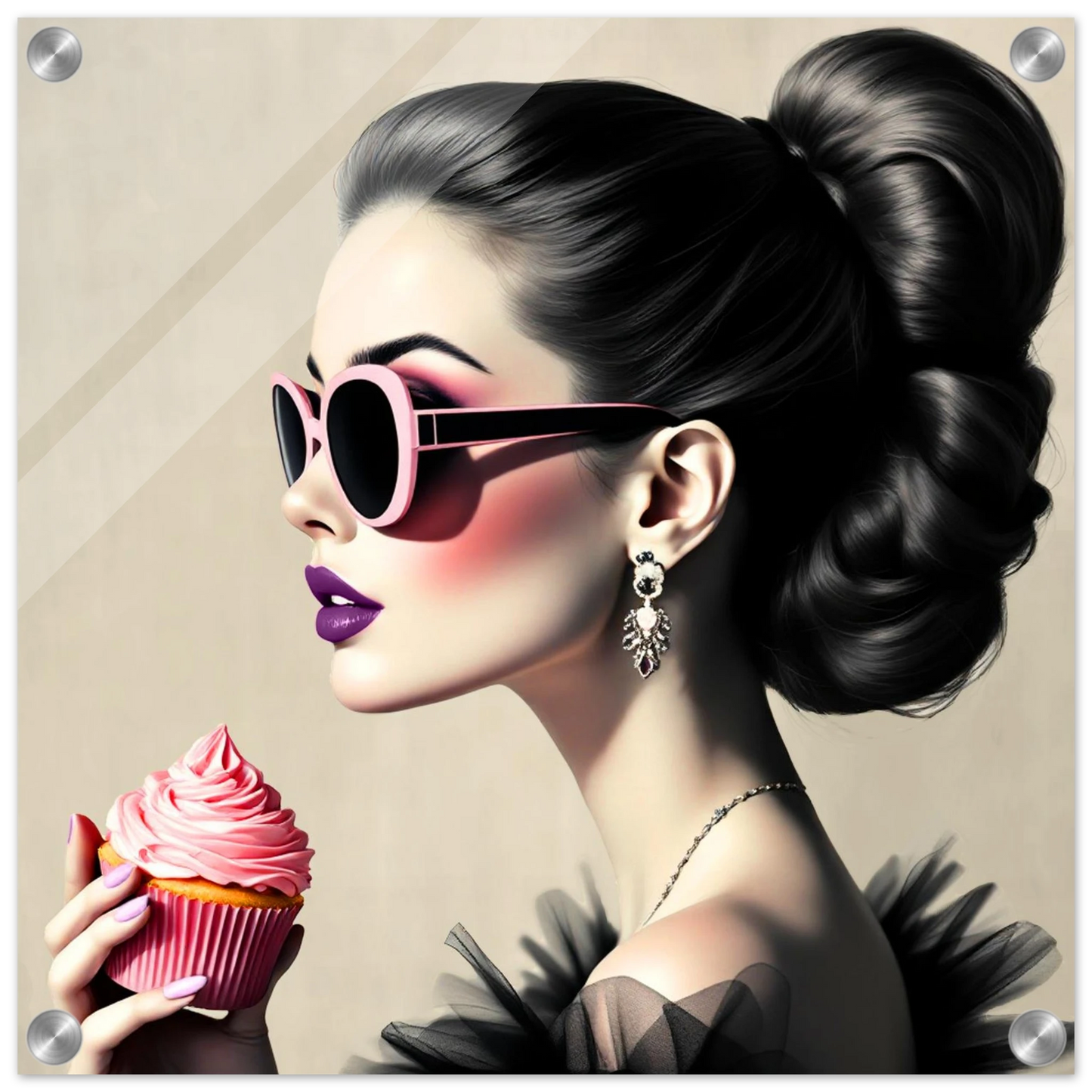 Retro Fashion Model Glam Cupcake Art Print 40x40 cm 16x16″ Sleek Acrylic Print