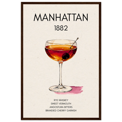Classic Manhattan Cocktail Bar Art Print Dark Brown Wood Frame 40x60 cm 16x24″ Museum-Quality Matte Paper Wooden Framed Poster
